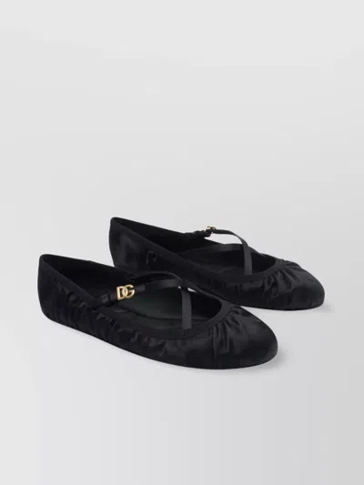 DOLCE & GABBANA SATIN BALLERINA SHOES GOLDEN LOGO