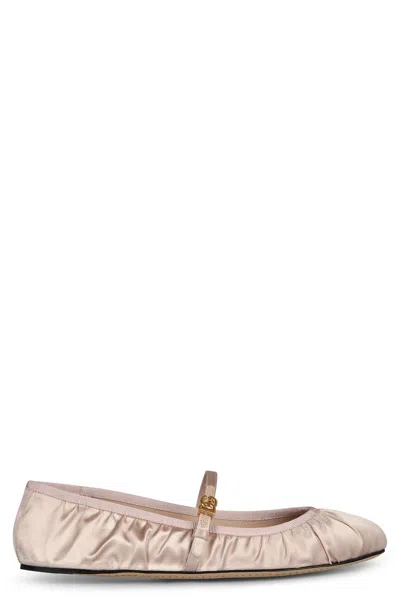 Dolce & Gabbana Elastic Trim Ruched Design Ballerina Flats In Beige