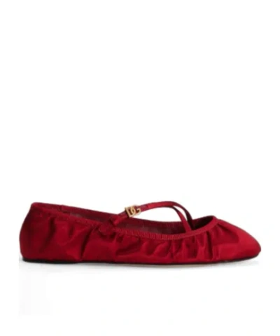 DOLCE & GABBANA DOLCE  GABBANA LOGO BUCKLE RUCHED DETAILED BALLET FLATS