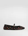 Dolce & Gabbana Satin Ballet Flats With Little Roses Print In Black