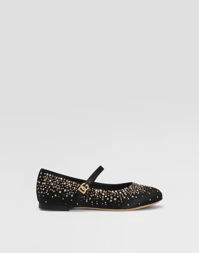Dolce & Gabbana Satin Ballet Flats With Rhinestones In Black