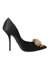 Dolce & Gabbana Black Satin Bow Embellished Heels Pumps Shoes In Black