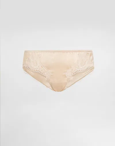 Dolce & Gabbana Satin Briefs With Lace In Pale Pink