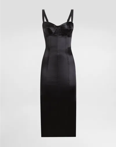DOLCE & GABBANA SATIN CALF-LENGTH CORSET DRESS WITH BRA DETAIL