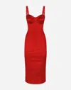 Dolce & Gabbana Satin Calf-length Dress With Corset Bustier In Red
