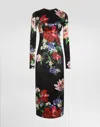 Dolce & Gabbana Satin Calf-length Round-neck Dress With Floral Print In Print