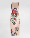 Dolce & Gabbana Satin Calf-length Sheath Dress With Floral Print In Print