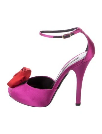 Pre-owned Dolce & Gabbana Satin Colorblock Pattern Sandals In Pink