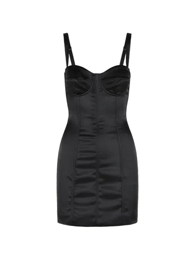 Dolce & Gabbana Satin Corset Minidress In Black