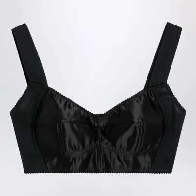 Dolce & Gabbana Satin Corsetstyle Crop Bustier In Black
