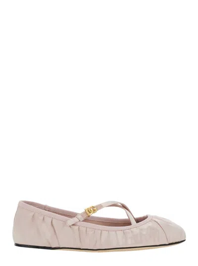 DOLCE & GABBANA PINK BALLET FLATS WITH METALLIC DG LOGO PLAQUE IN FABRIC WOMAN
