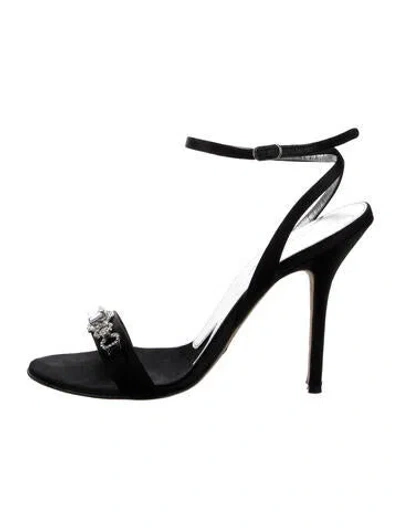 Pre-owned Dolce & Gabbana Satin Crystal Embellishments Sandals In Black
