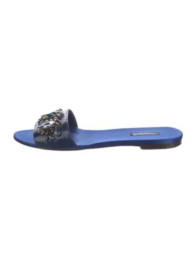 Pre-owned Dolce & Gabbana Satin Crystal Embellishments Slides In Blue