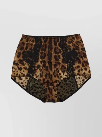 Dolce & Gabbana Satin Culottes With Animal Print And Lace In Multicolor