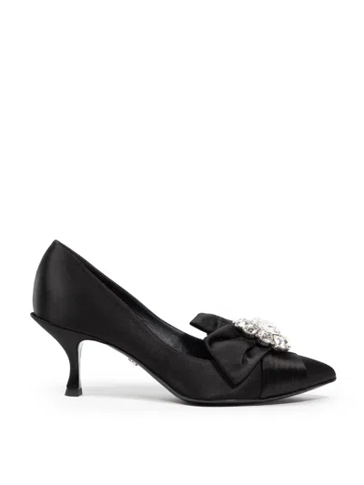 Dolce & Gabbana Satin Decollete With Jewel  In Black