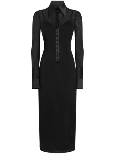Dolce & Gabbana Satin-detail Tulle Dress In Black