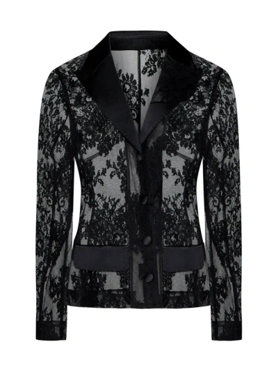 Dolce & Gabbana Satin Detailed Floral Lace Jacket In Black