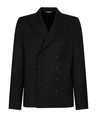 Dolce & Gabbana Stretch Wool Double Breast Blazer In Black