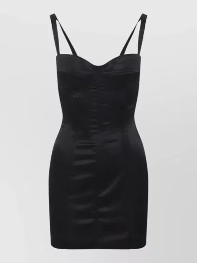 Dolce & Gabbana Satin Dress Spaghetti Straps Sweetheart Neckline In Black