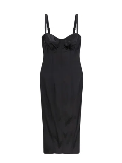 Dolce & Gabbana Satin Dress With Bustier Detail In Black