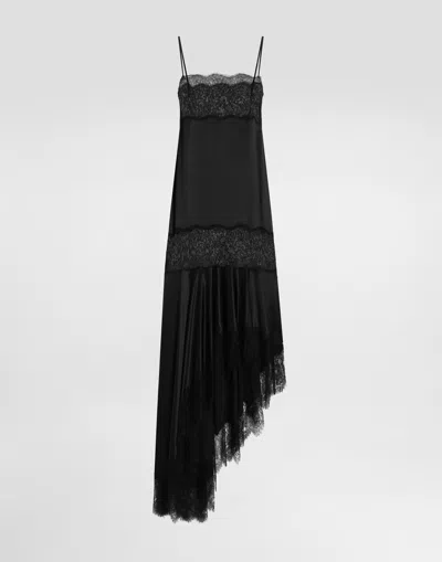 Dolce & Gabbana Satin Dress With Lace Bands In Black