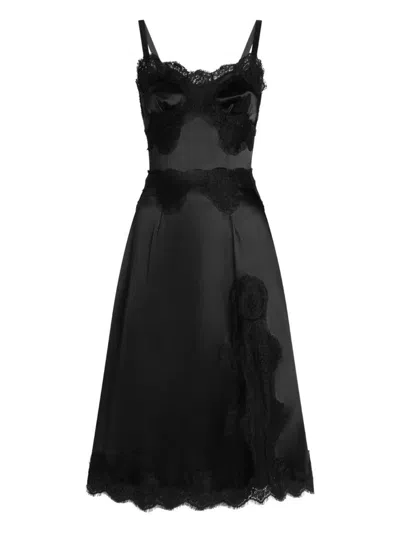 Dolce & Gabbana Lace-embellished Satin Dress In Black