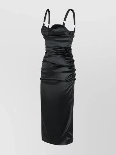 Dolce & Gabbana Satin Finish Midi Length Dress In Black