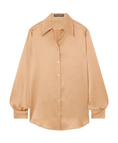 Dolce & Gabbana Satin-finish Silk Shirt In Nude