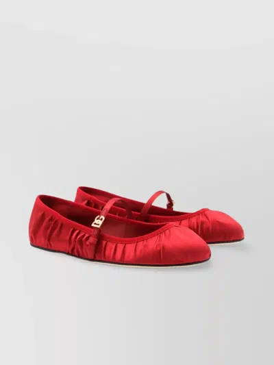 DOLCE & GABBANA SATIN GATHERED DETAIL BALLET FLATS