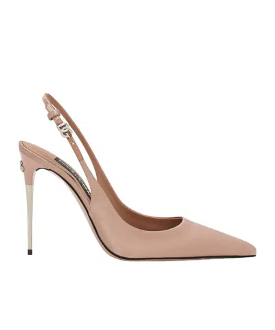 Dolce & Gabbana Satin Metallic-stiletto Slingback Pumps In Pink