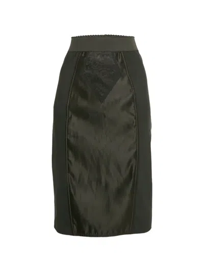 Pre-owned Dolce & Gabbana Satin-insert Midi Skirt In Black
