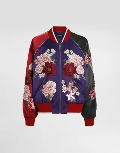 Dolce & Gabbana Satin Jacket With Patch In Multicolor