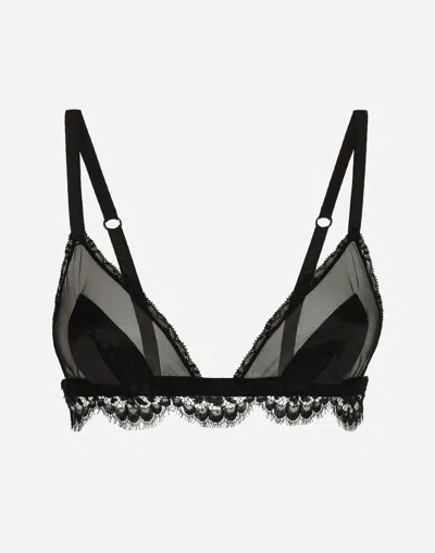 Dolce & Gabbana Satin, Lace And Tulle Soft-cup Triangle Bra In Black