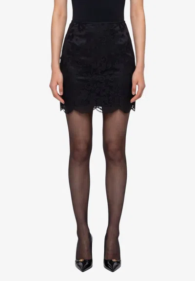 Dolce & Gabbana Satin Lace Mini Skirt In Black