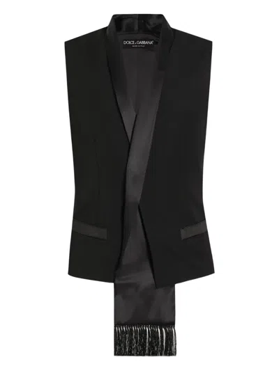 Dolce & Gabbana Satin-lapel Sleeveless Vest In Black
