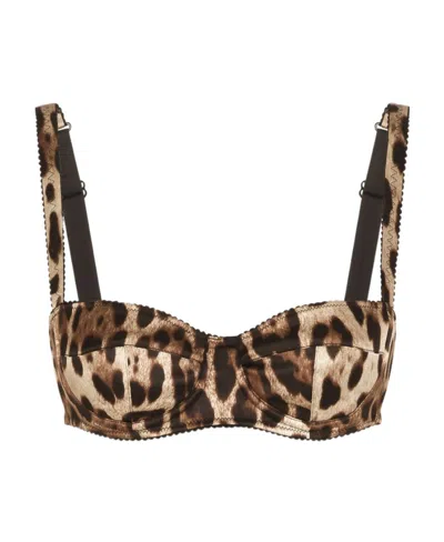 Dolce & Gabbana Satin Leopard-print Balcony Bra In Brown