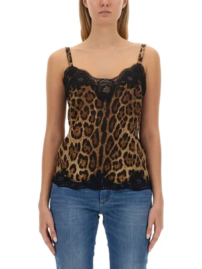 Dolce & Gabbana Satin Lingerie Top In Natural Print