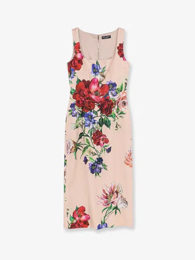 DOLCE & GABBANA SATIN LONGUETTE DRESS WITH FIORI PRINT