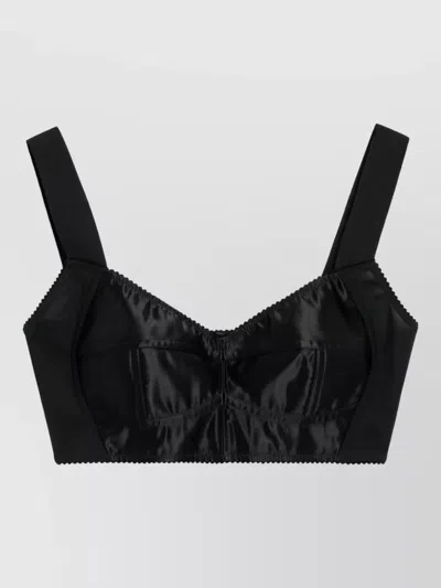 Dolce & Gabbana Satin Lounge Top Scalloped Edges Straps In Black