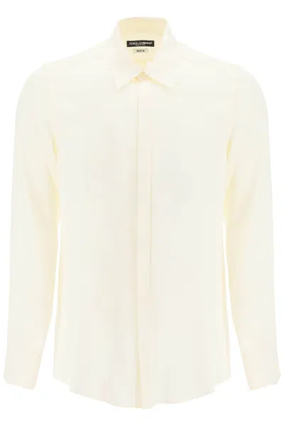 Dolce & Gabbana Satin Martini Shirt In White Silk