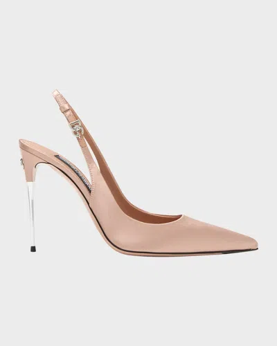 Dolce & Gabbana Satin Metallic-stiletto Slingback Pumps In Brown