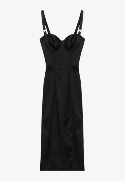 Dolce & Gabbana Satin Midi Bustier Dress In Black