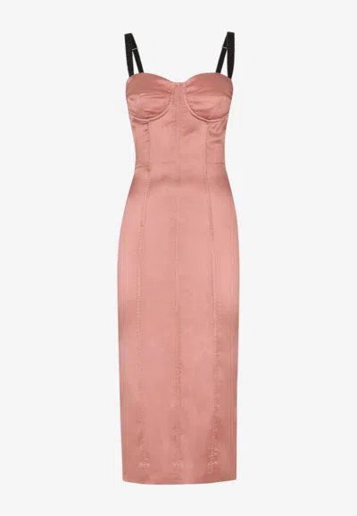 Dolce & Gabbana Satin Midi Corset Dress In Pink