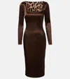 Dolce & Gabbana Long Sleeve Midi Dress With Animal Print Detail In Brown
