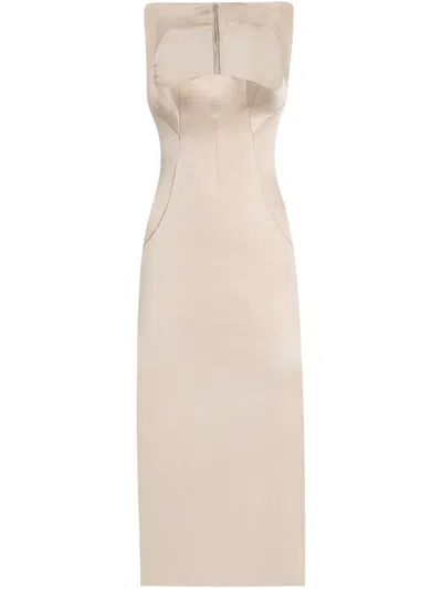 Dolce & Gabbana Satin Midi Dress In Nude