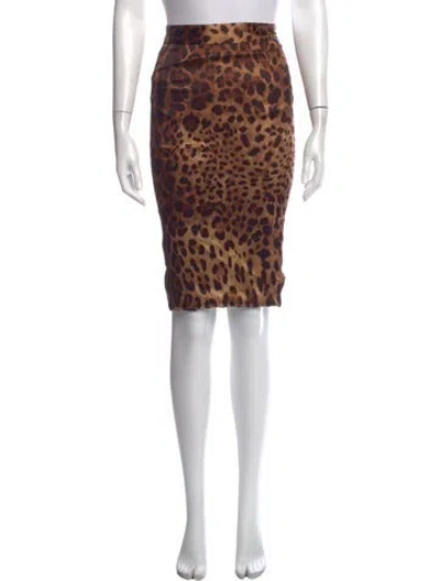 Pre-owned Dolce & Gabbana Satin Midi Length Skirt In Brown