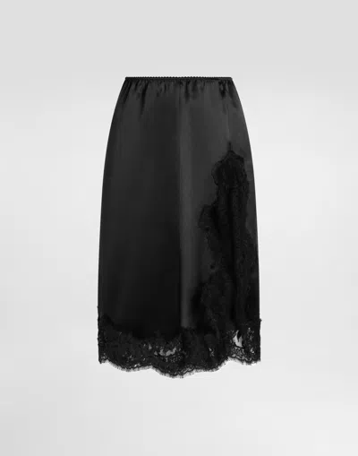 Dolce & Gabbana Satin Midi Skirt In Black