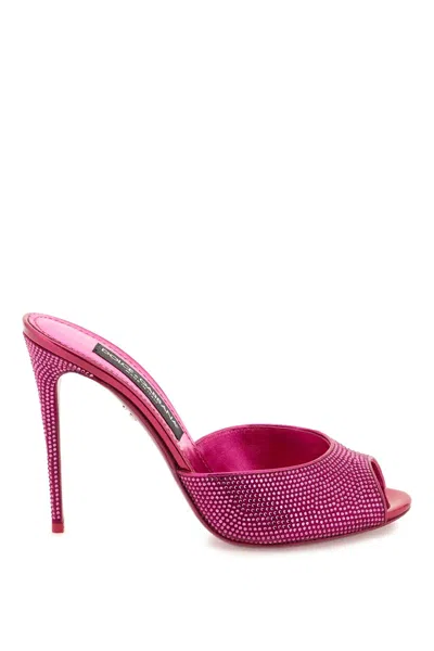 Dolce & Gabbana Satin Mules With Rhinestones In Bouganville/fuxia