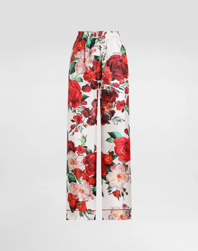 DOLCE & GABBANA SATIN PAJAMA PANTS WITH ROSE PRINT