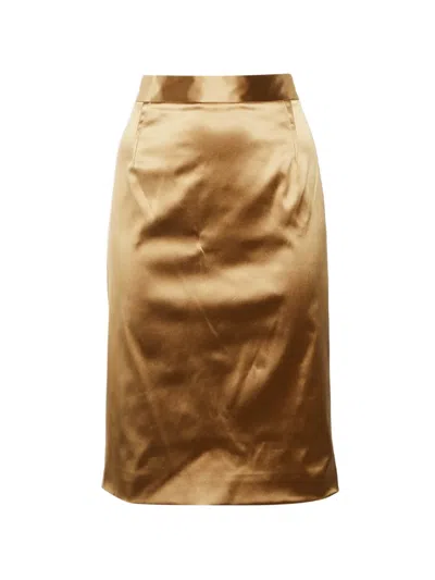 Pre-owned Dolce & Gabbana Satin Pencil Skirt In Gold